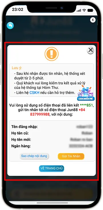 Bước 4: Sau khi thao tác gửi tin nhắn thành công, vui lòng chờ từ 3 đến 8 phút sau đó kiểm tra kết quả thông báo ở Hộp Thư Tài Khoản.